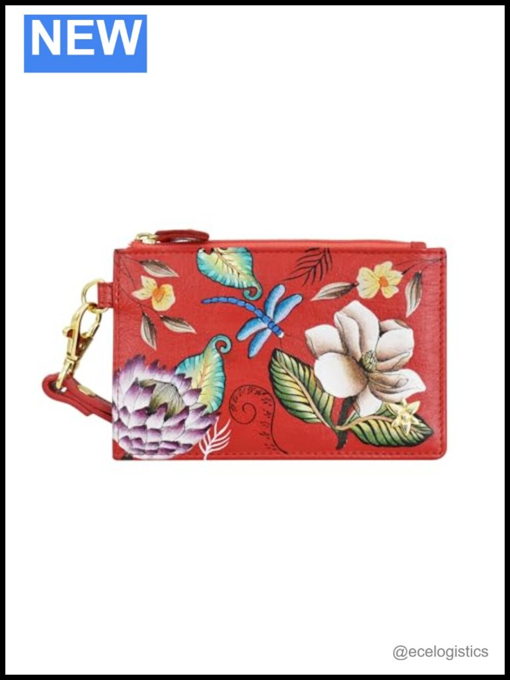 Hand-Painted Genuine Leather Card Holder with Detachable Wristlet RFID